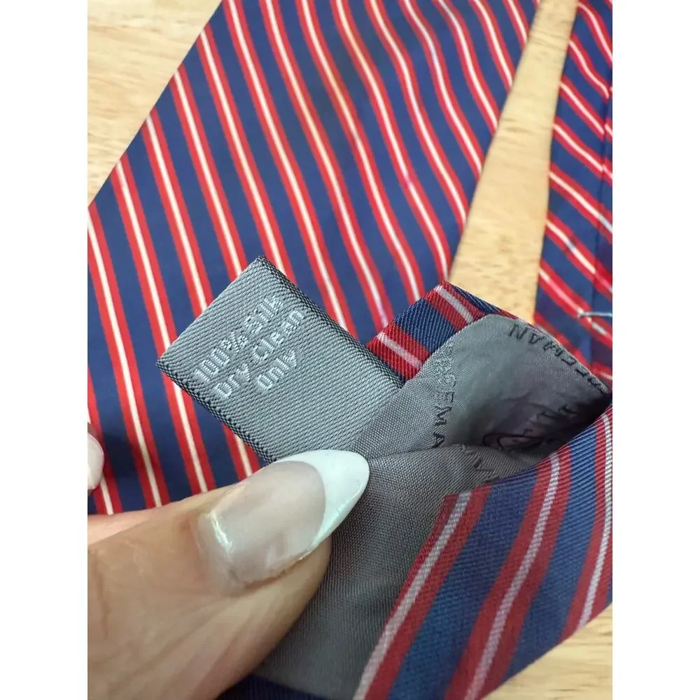 Hickey Freeman Men's Silk Neck Tie Navy Blue Red Silver Stripes